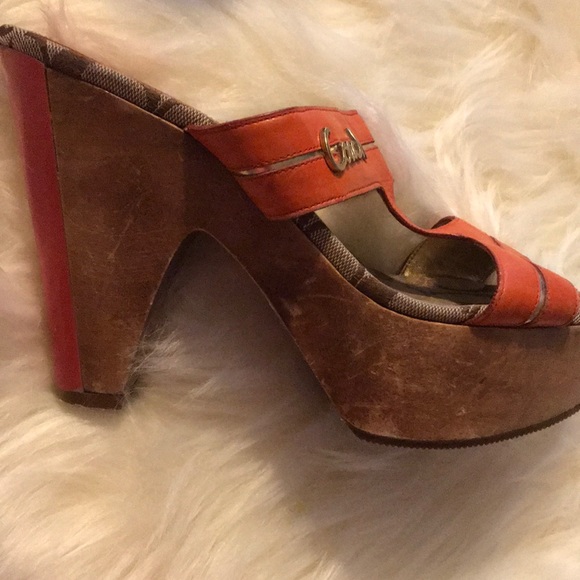 Used - Coach Slide Wedge Leather Sandal Wood Heel - Picture 5 of 6